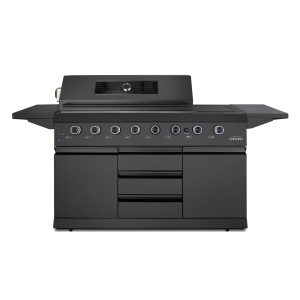 58 in. Newport Collection 6 Burner Propane Gas Grill, Side Griddle, Infrared Rotisserie, Knob LEDs, Matte Black (COS-GGFN587GBK)